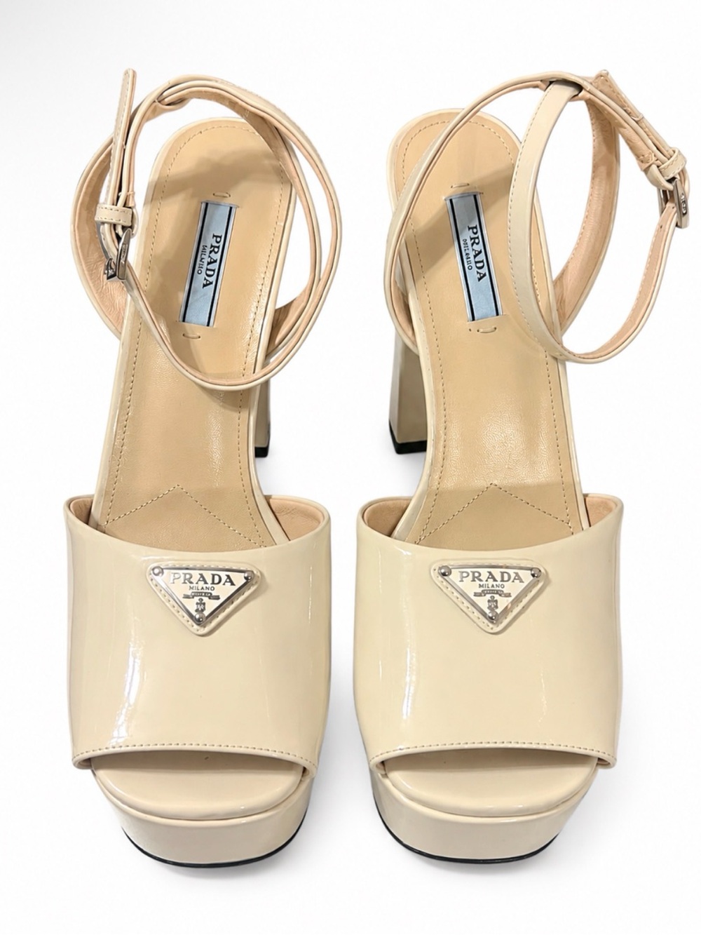 Prada Cream Patent Leather Platform Ankle-Strap Sandals Size 40 (10)